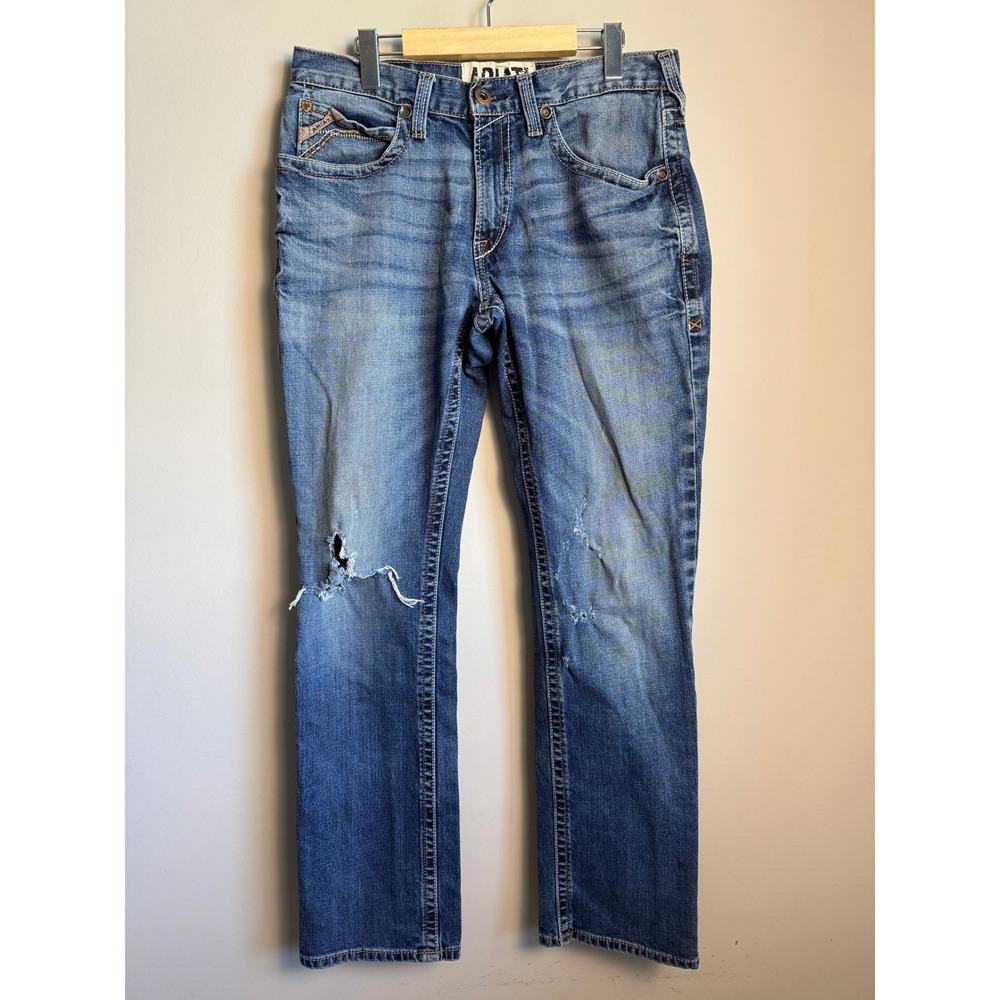 Ariat Mens Blue Distressed M4 Straight Leg Jeans 32/34 Western Cowboy Workwear